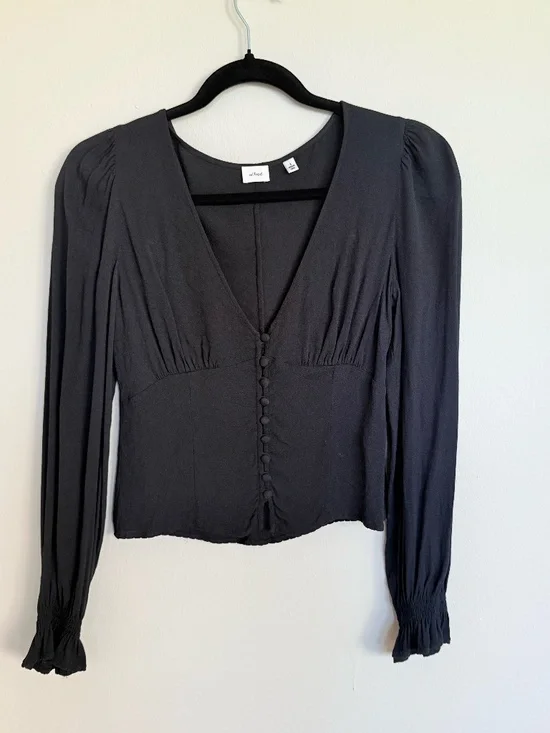 Aritzia Spellbound Black Blouse | Bell Sleeves | Vneck | Size S - Picture 2 of 7